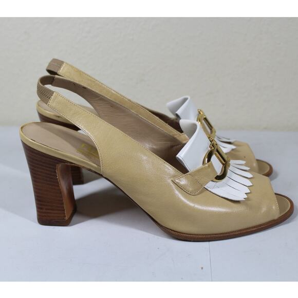 Vintage Salvatore Ferragamo Peep Toe Kilte Spectator Heels Size 9.5B - Picture 1 of 9